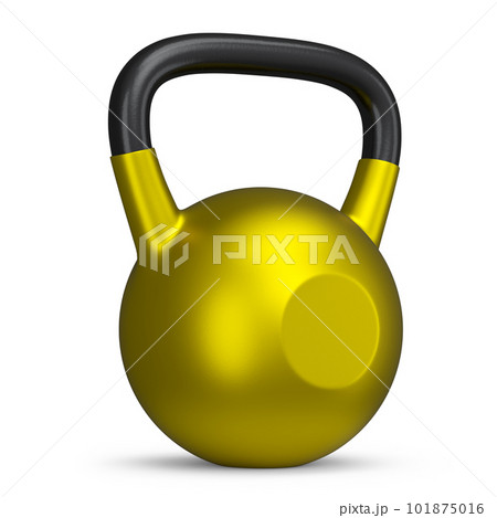 Heavy gym gold kettlebell for workout isolated on white background. 3d rendering of sport equipment for fitness and powerlifting 101875016