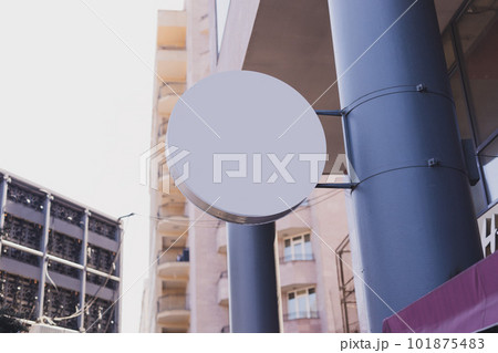 Sign board shop or restaurant. Mock up template. Copy space and empty space for advertising Sign board shop or restaurant. Mock up template. Copy space and empty space for advertising 101875483