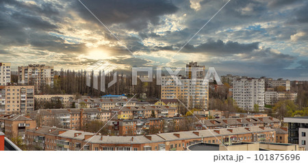 Old residential buildings in Khmelnytskyi, Ukraine. 101875696