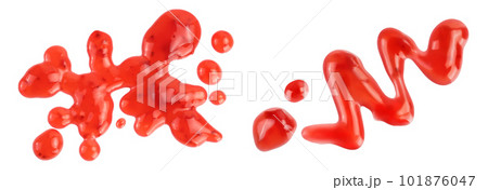 Red strawberry jam isolated on white background with full depth of field, Top view. Flat lay Red strawberry jam isolated on white background with full depth of field, Top view. Flat lay 101876047