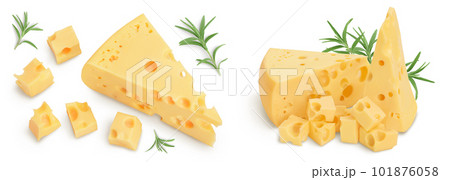 piece of cheese isolated on white background . Top view. Flat lay 101876058