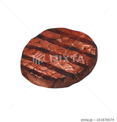 Watercolor grilled meat, bbq grilled steak beef. Hand-drawn illustration isolated on white background. Perfect for menu cafe, restaurant, recipe book, cooking, barbecue 101876074