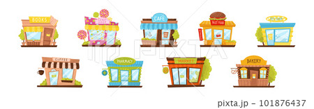 Shop Window or Store Front with Signboard Vector Set Shop Window or Store Front with Signboard Vector Set 101876437