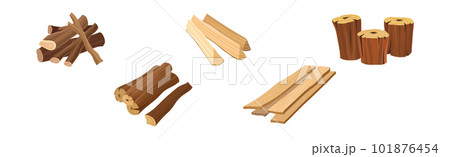 Lumber and Timber as Firewood Wooden Material Used for Fuel Vector Set Lumber and Timber as Firewood Wooden Material Used for Fuel Vector Set 101876454