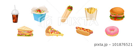 Different Fast Food from Takeaway Restaurant Vector Set 101876521