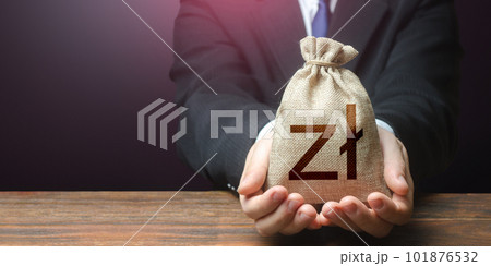 Businessman offers a polish zloty money bag. Place for text. Copyspace. Profitable proposition. deposits and loans. Grants and funding. Get a cashback. Wage payment. Earn a promotion. Bonuses. Businessman offers a polish zloty money bag. Place for text. Copyspace. Profitable proposition. deposits and loans. Grants and funding. Get a cashback. Wage payment. Earn a promotion. Bonuses. 101876532