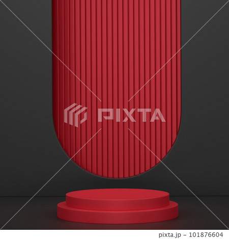 Pastel red cylinder podium with steps on black background 101876604