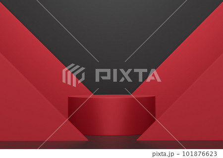 Pastel red cylinder podium with steps on black background 101876623