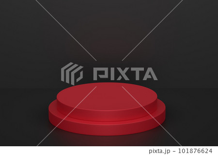 Pastel red cylinder podium with steps on black background 101876624