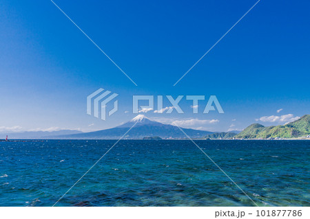 （静岡県）西伊豆海岸から海越しの富士山 101877786
