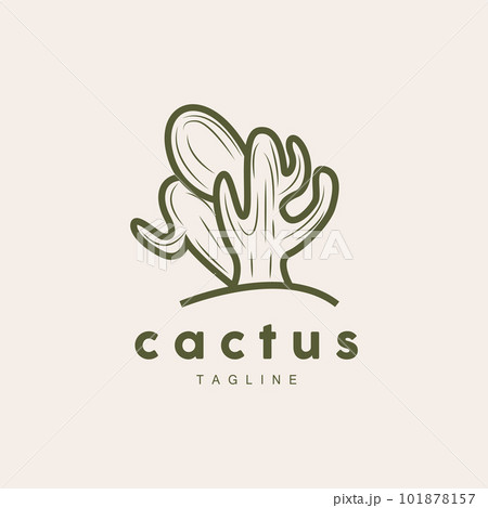 Cactus Logo, Simple Line Cactus Design, Green Plant Vector, Icon, Symbol, Illustration 101878157