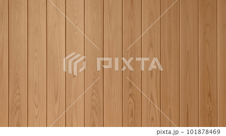 美しい木目があるヒノキの板壁、16：9サイズの木材素材写真	 101878469
