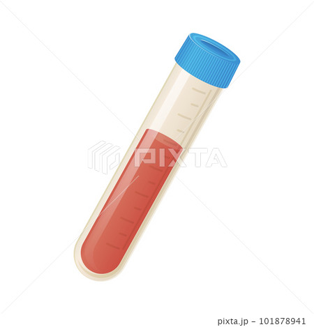 Blood test. Plastic tube with blood. Stock vector illustration isolated on white background in realistic cartoon style. Blood test. Plastic tube with blood. Stock vector illustration isolated on white background in realistic cartoon style. 101878941