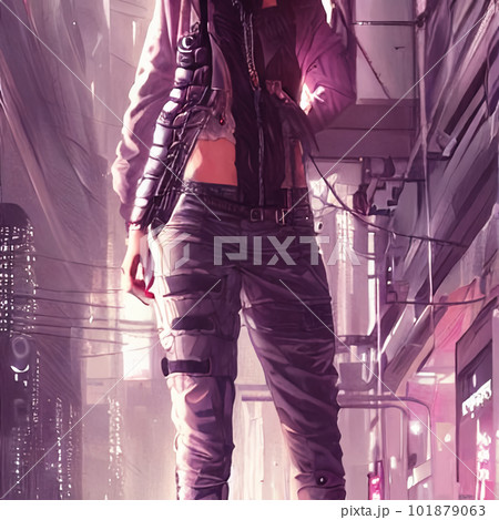 未来の都市を舞台にした、サイバーパンク風の少女「AI生成画像」 未来の都市を舞台にした、サイバーパンク風の少女「AI生成画像」 101879063