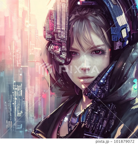 未来の都市を舞台にした、サイバーパンク風の少女「AI生成画像」 未来の都市を舞台にした、サイバーパンク風の少女「AI生成画像」 101879072