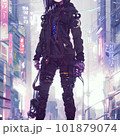 未来の都市を舞台にした、サイバーパンク風の少女「AI生成画像」 101879074