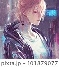 未来の都市を舞台にした、サイバーパンク風の少女「AI生成画像」 101879077