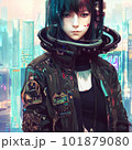 未来の都市を舞台にした、サイバーパンク風の少女「AI生成画像」 101879080