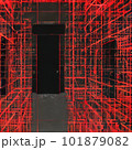 赤いドアに織り成す格子模様の美しいコントラストが際立つイラスト「AI生成画像」 101879082