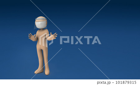 フェイスガードとマスク着用で感染予防する人物。 101879315