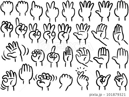 コミカルな手描きの手 ハンドサインのセット01のイラスト素材