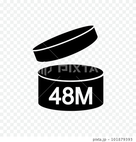 48 month or 4 years PAO icon. Period after opening sign. Jar with open lid and 48M marking. Product freshness time. Cosmetic, shampoo, makeup validity label 101879393