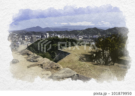 水彩画風 米子城跡 四重櫓台 鳥取県米子市 水彩画風 米子城跡 四重櫓台 鳥取県米子市 101879950