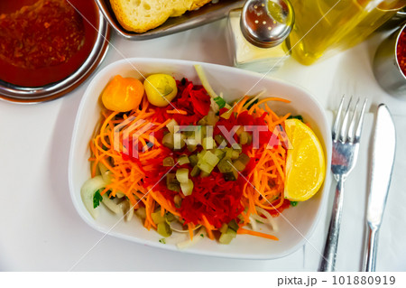 Seasonal vegetable salad with carrot and cucumber 101880919