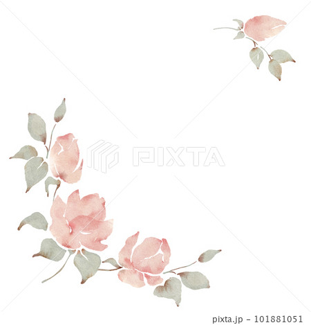Watercolor romantic pink rose floral wreath...のイラスト素材