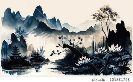 透明水彩 水彩画 睡蓮 101881798