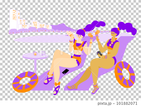 trip_travel_people_Two women enjoying a trip_Swimwear_Simple and stylish illustration 101882071