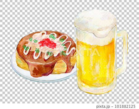 禦好燒和啤酒設置水彩插圖 101882125