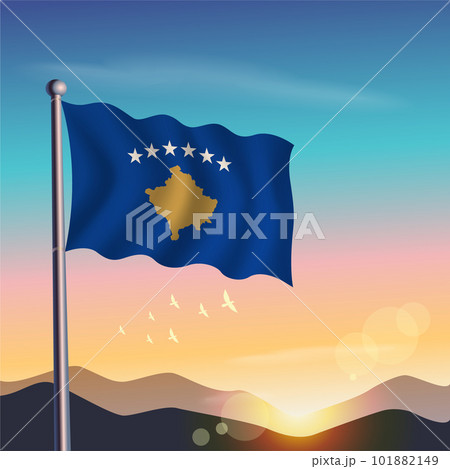 Kosovo flag with mountains and morning Kosovo flag with mountains and morning 101882149