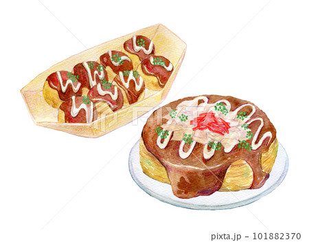 大阪グルメ　粉もん文化　水彩イラスト 101882370
