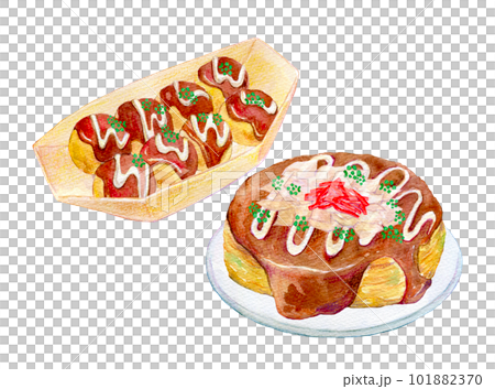 大阪グルメ　粉もん文化　水彩イラスト 101882370