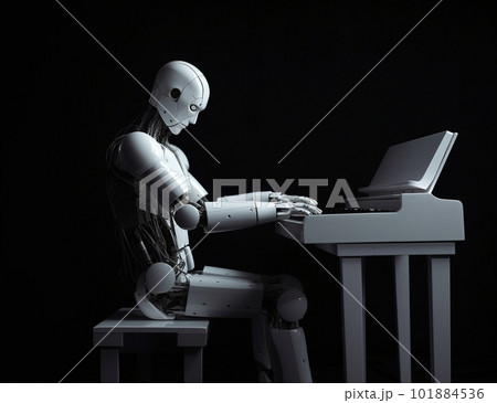 ピアノを演奏するAIコンピューターアンドロイドロボット ピアノを演奏するAIコンピューターアンドロイドロボット 101884536