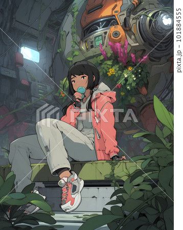 巨大なハイテク植物バイオドームの中で働く女性研究者「AI生成画像」 巨大なハイテク植物バイオドームの中で働く女性研究者「AI生成画像」 101884555