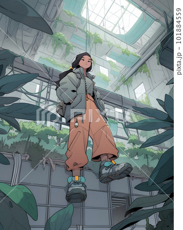 巨大なハイテク植物バイオドームの中で働く女性研究者「AI生成画像」 巨大なハイテク植物バイオドームの中で働く女性研究者「AI生成画像」 101884559