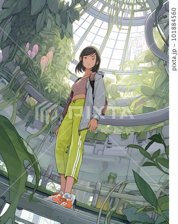 巨大なハイテク植物バイオドームの中で働く女性研究者「AI生成画像」 巨大なハイテク植物バイオドームの中で働く女性研究者「AI生成画像」 101884560