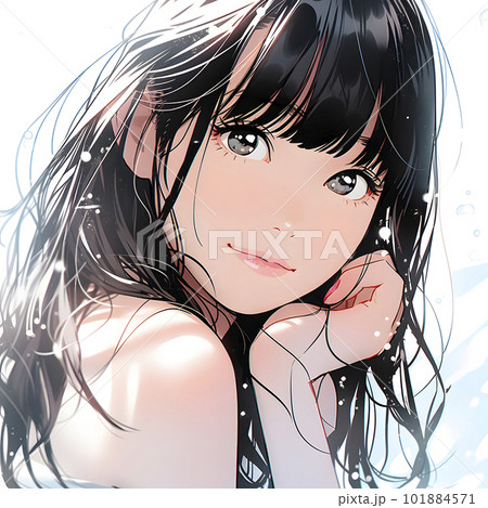 頬杖をつき、にこやかな表情にこちらを見る可憐な少女「AI生成画像」 101884571