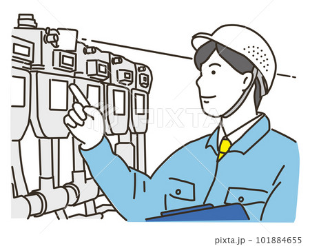 メーターを確認する男性の作業員 メーターを確認する男性の作業員 101884655