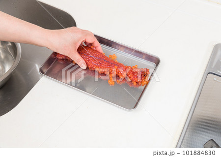 【鮭の生筋子からイクラの醤油漬けを作る】 101884830
