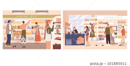 People in the supermarket buying groceries Vector illustration 101885011