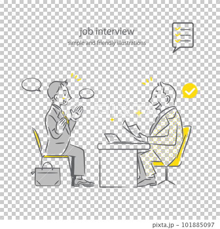 A job-hunting student undergoing a hiring interview Simple and stylish line drawing illustration A job-hunting student undergoing a hiring interview Simple and stylish line drawing illustration 101885097