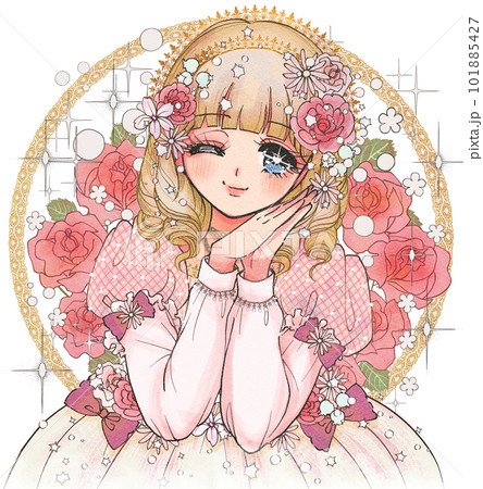 少女漫画風メルヘン童話イラスト・美しいお姫様と薔薇 少女漫画風メルヘン童話イラスト・美しいお姫様と薔薇 101885427