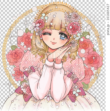 少女漫画風メルヘン童話イラスト・美しいお姫様と薔薇 少女漫画風メルヘン童話イラスト・美しいお姫様と薔薇 101885427