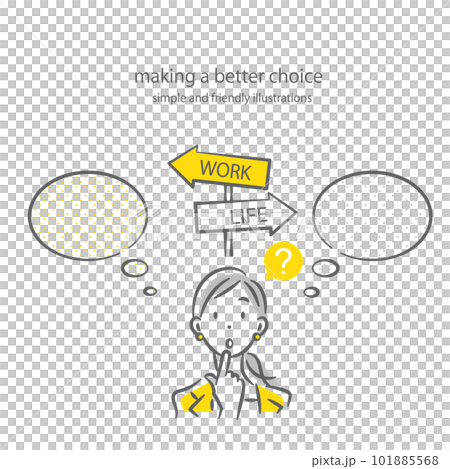 Work Simple Line Life A woman thinking about work-life balance Simple... - Stock Illustration ...