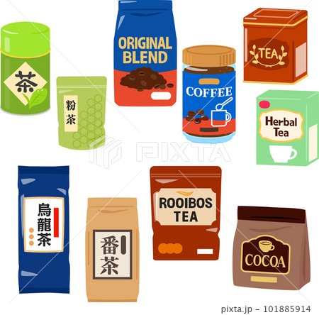 市販の茶葉とコーヒー豆のイラストセット 101885914