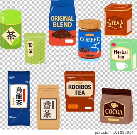 市售茶葉和咖啡豆插圖集 101885914