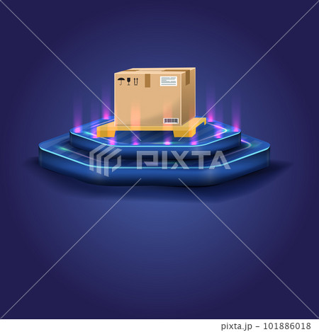 Container parcel package box on podium. Container parcel package box on podium. 101886018